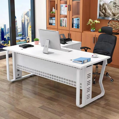 White L-Shaped Long Deep Wooden Executive Desk Image - 1