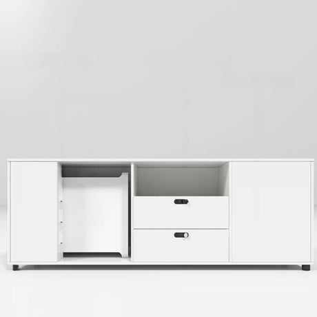 White L-Shaped Long Deep Wooden Executive Desk Image - 2