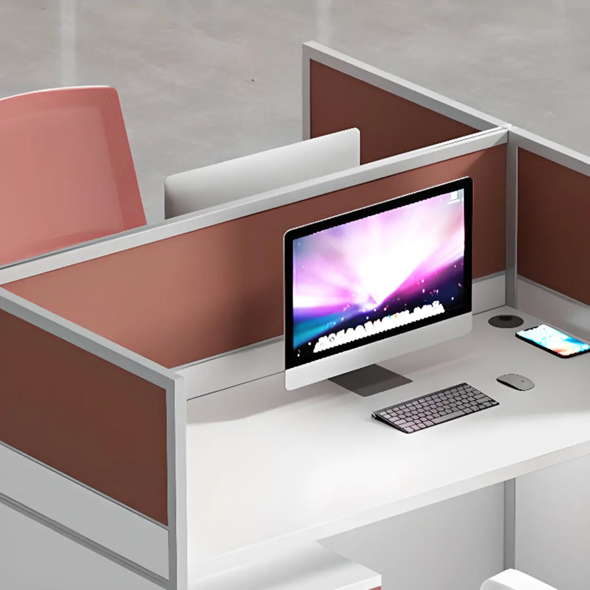 White L-shaped Multi-person Wooden Desk with Storage Image - 4
