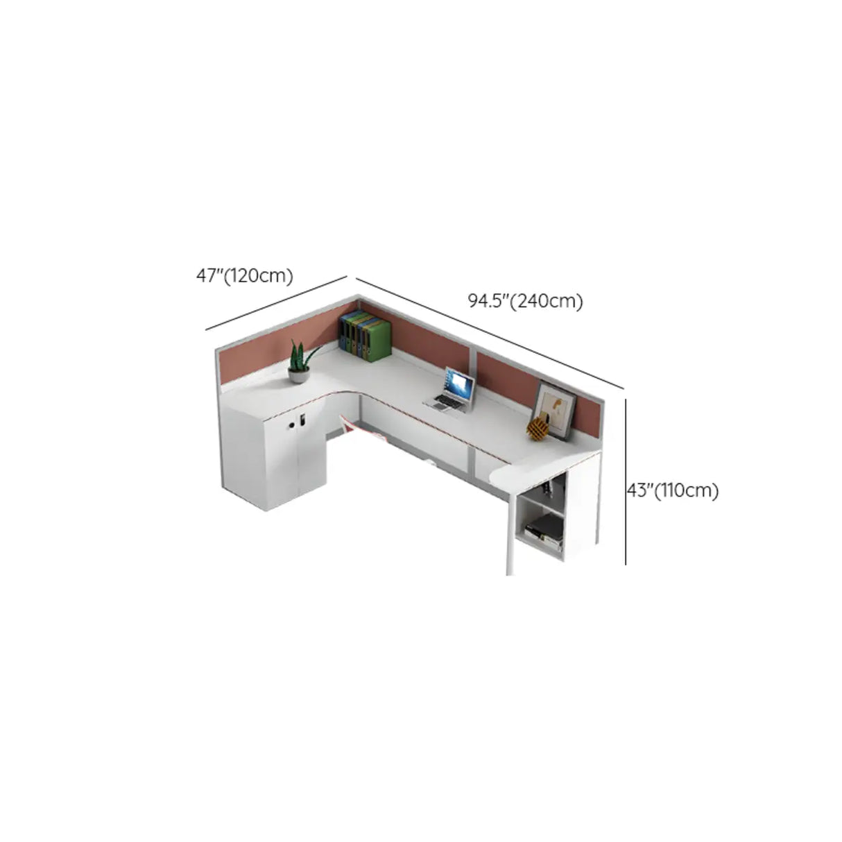 White L-shaped Multi-person Wooden Desk with Storage 