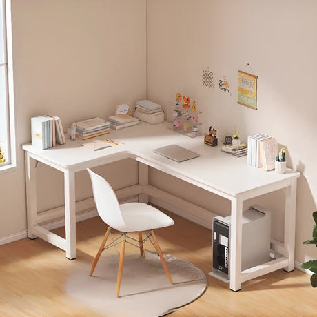 White L-Shaped Wooden Computer Desk with Desk Return Image - 1