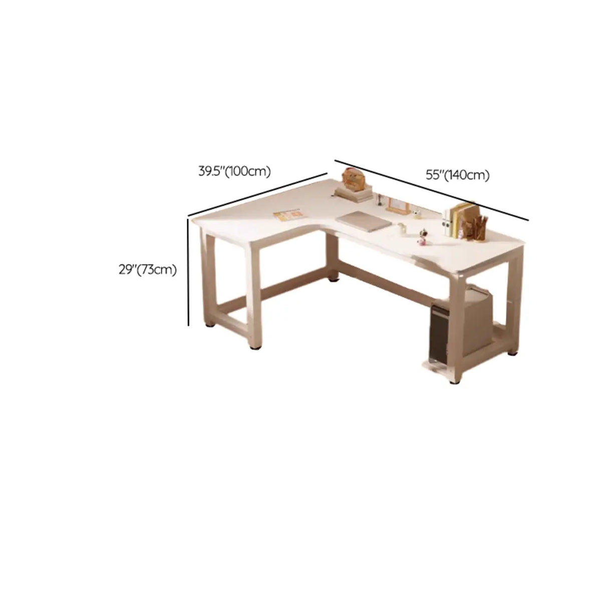White L-Shaped Wooden Computer Desk with Desk Return Image - 12