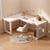 White L-Shaped Wooden Computer Desk with Desk Return Image - 2