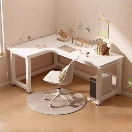 White L-Shaped Wooden Computer Desk with Desk Return Image - 2