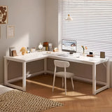 White L-Shaped Wooden Computer Desk with Desk Return Image - 3