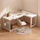 White L-Shaped Wooden Computer Desk with Desk Return Image - 4