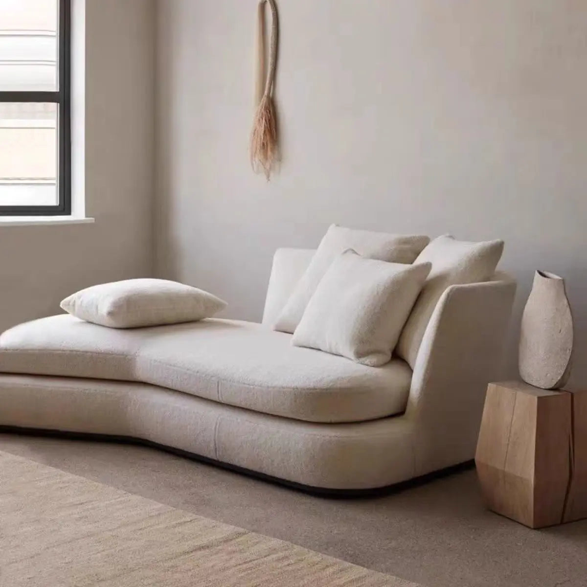 White Lamb Wool Fabric Free Standing Left-Arm Chaise Image - 9
