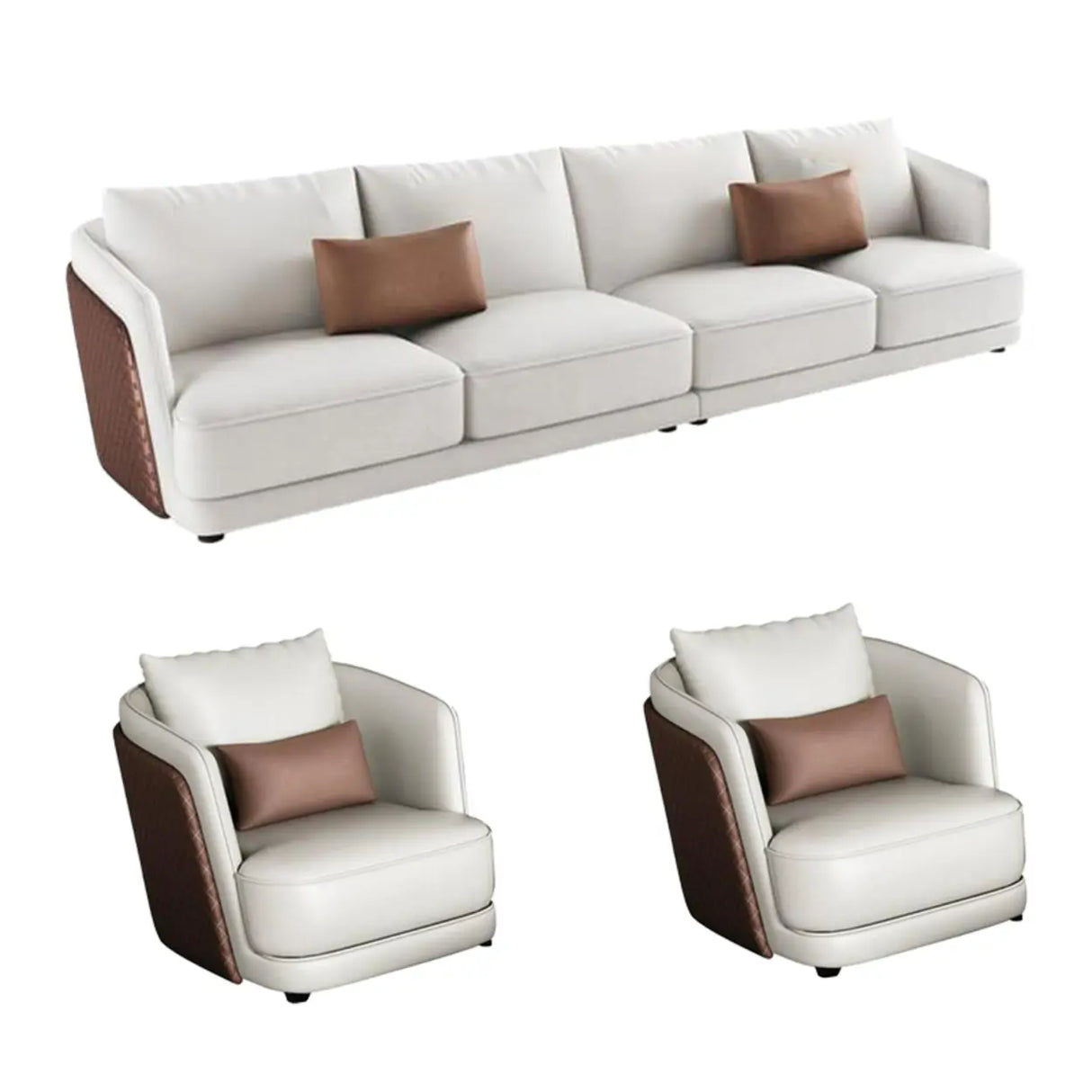 White Leather Lounge Three-Seater Sofa with Arms Image - 12