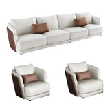 White Leather Lounge Three-Seater Sofa with Arms Image - 12