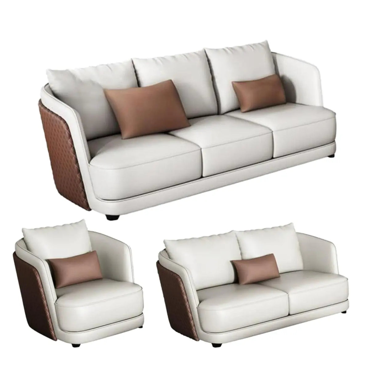 White Leather Lounge Three-Seater Sofa with Arms Image - 13