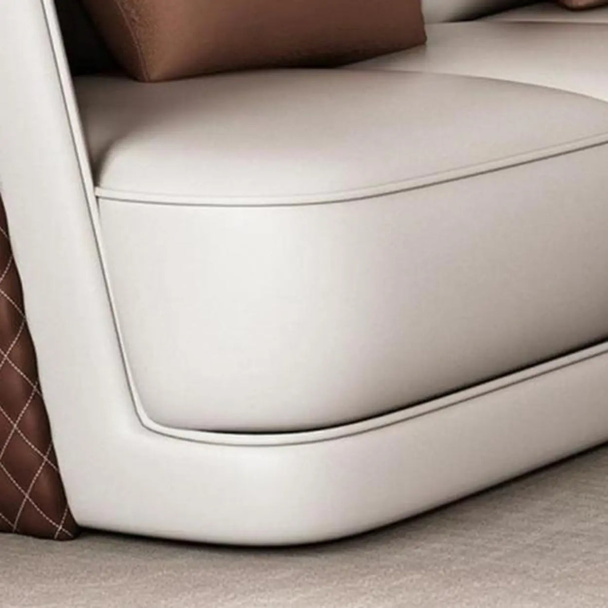 White Leather Lounge Three-Seater Sofa with Arms Image - 14