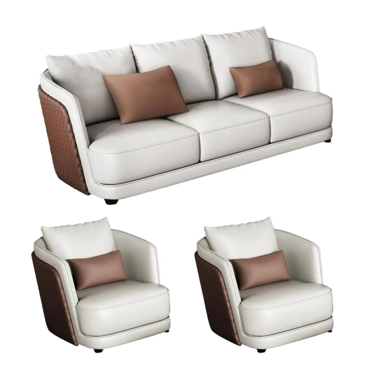 White Leather Lounge Three-Seater Sofa with Arms Image - 15