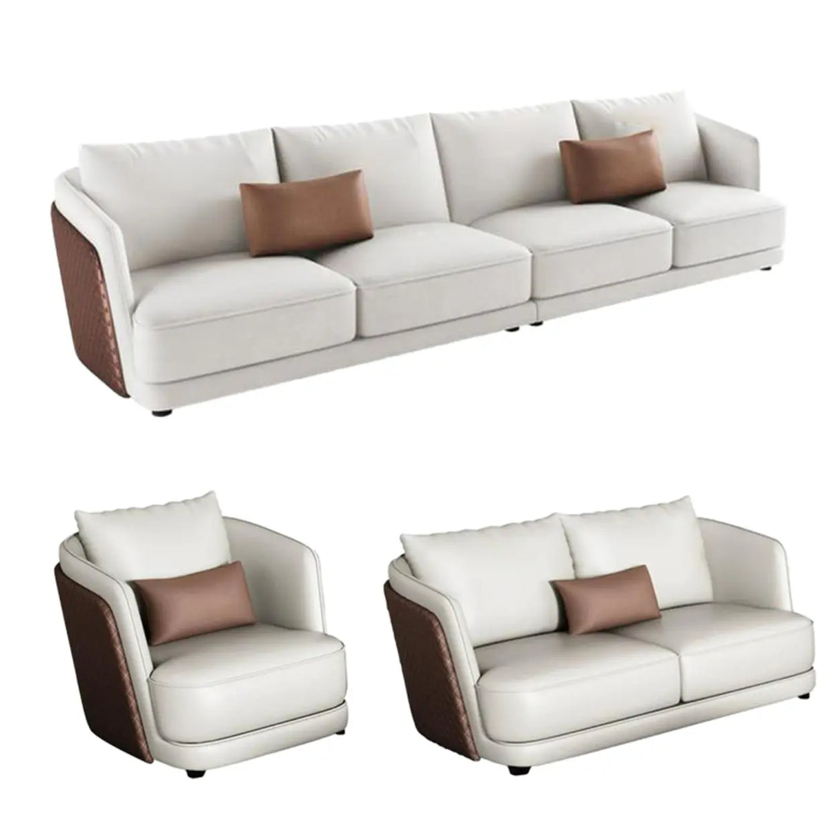 White Leather Lounge Three-Seater Sofa with Arms Image - 17