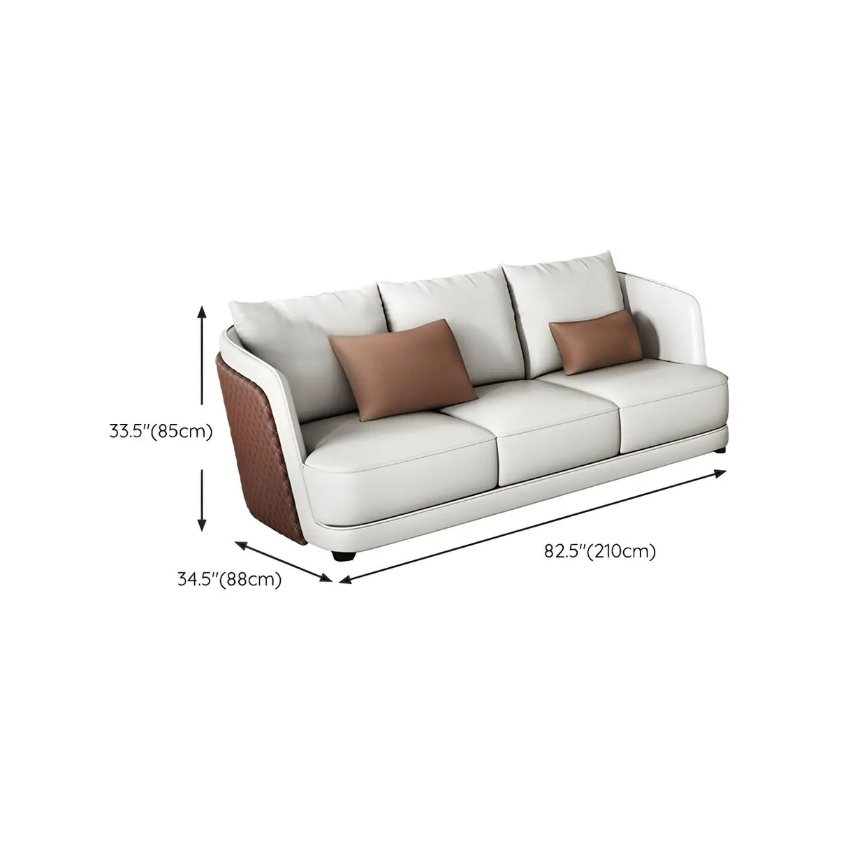 White Leather Lounge Three-Seater Sofa with Arms Image - 20
