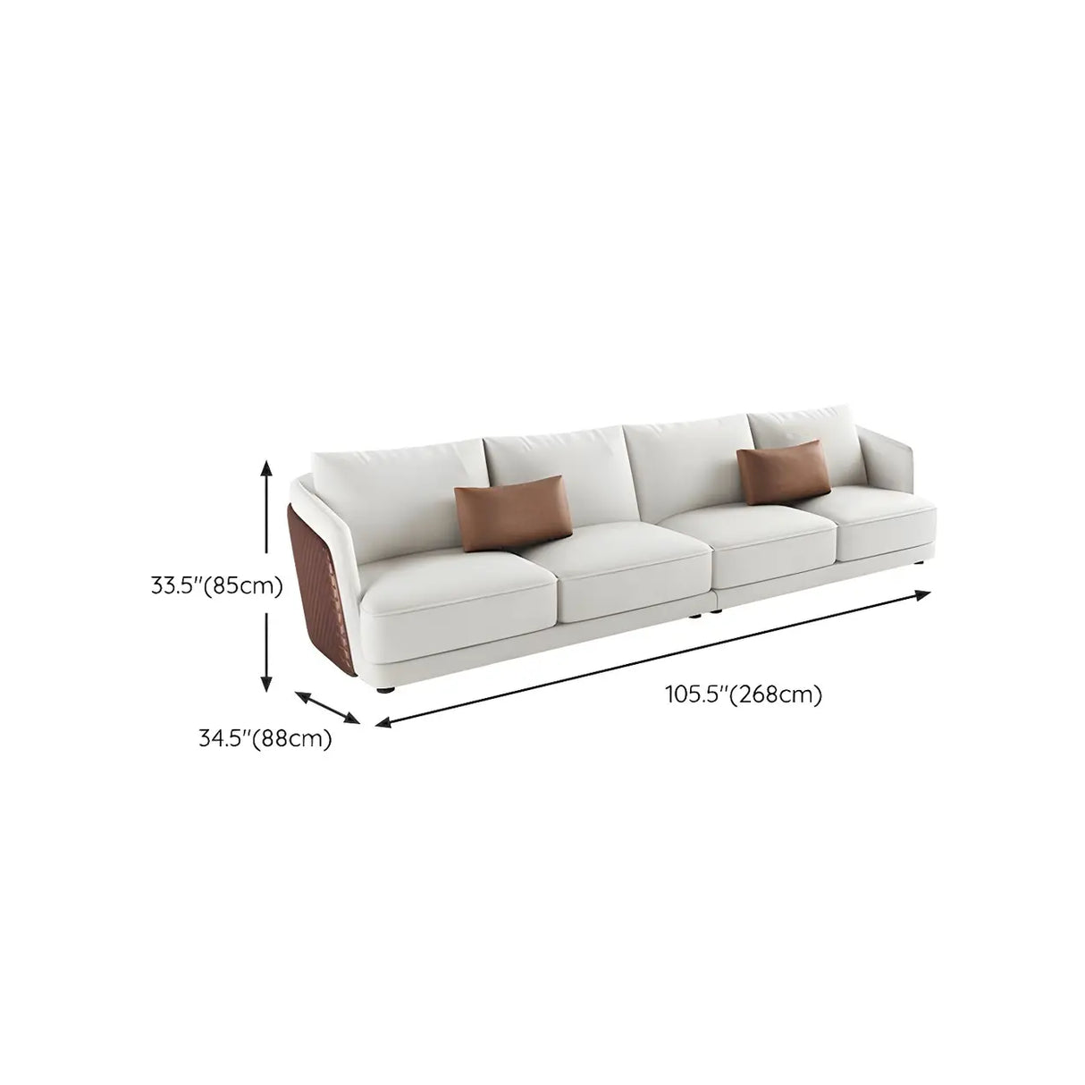 White Leather Lounge Three-Seater Sofa with Arms Image - 21
