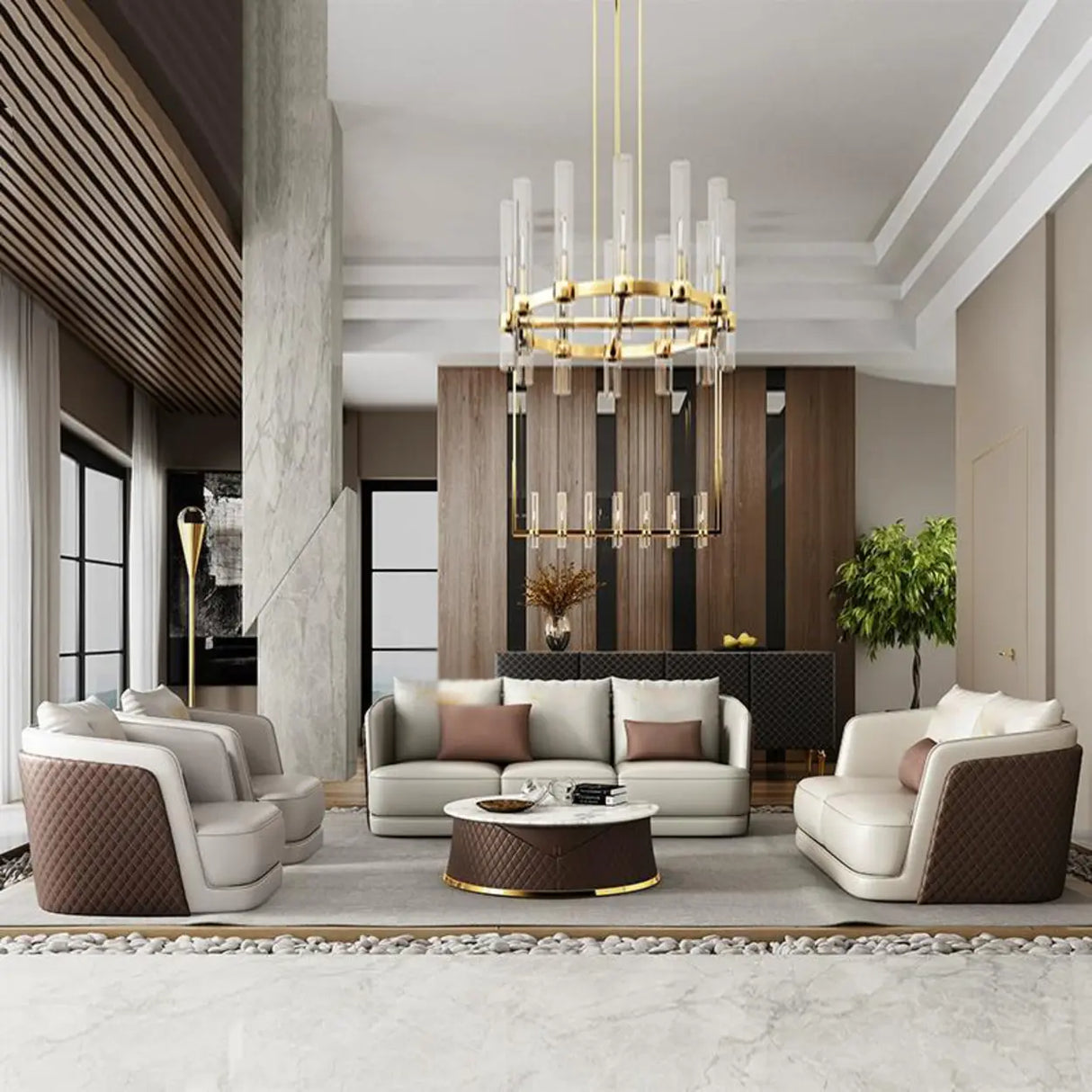 White Leather Lounge Three-Seater Sofa with Arms Image - 4
