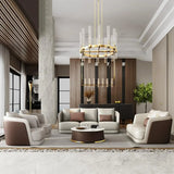 White Leather Lounge Three-Seater Sofa with Arms Image - 4