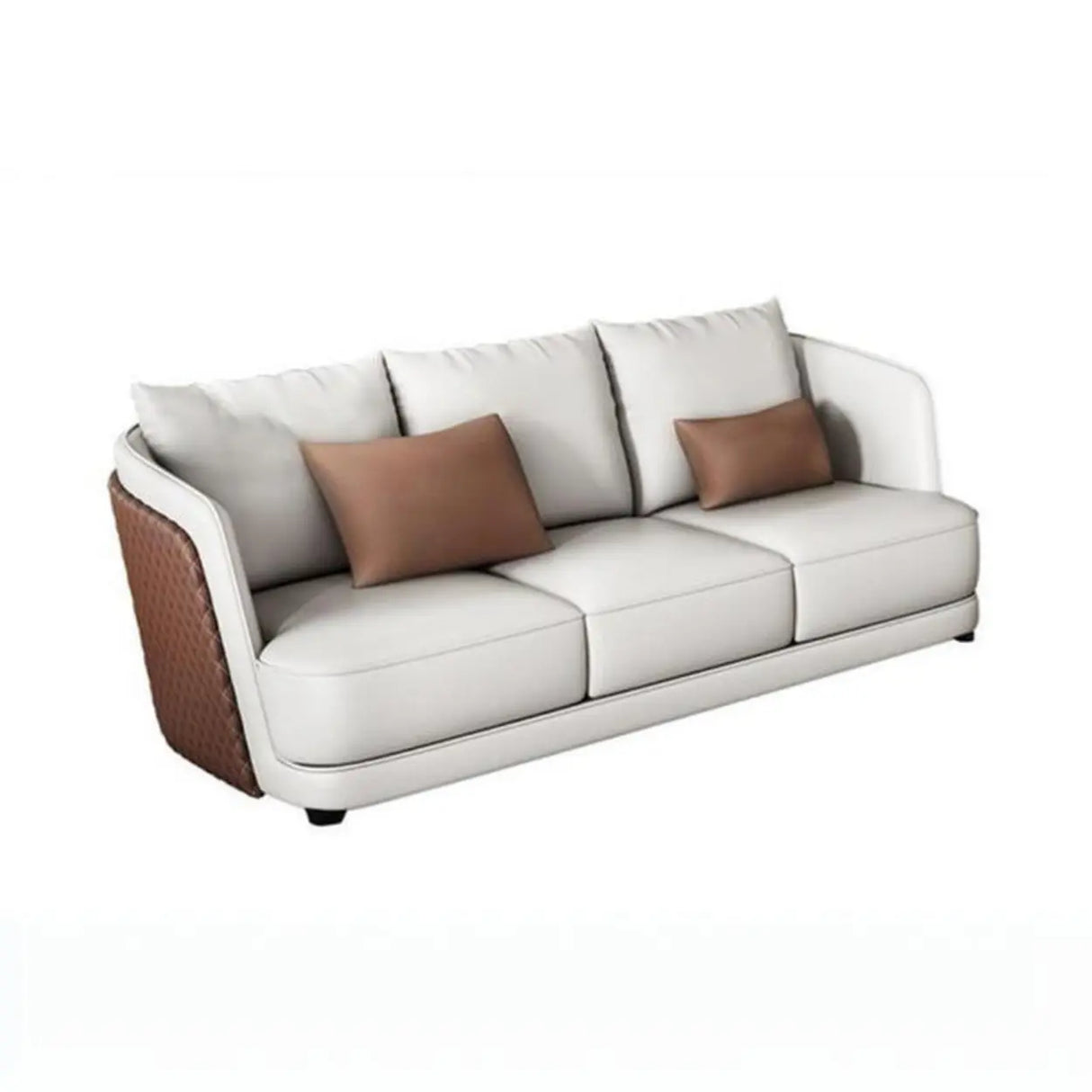 White Leather Lounge Three-Seater Sofa with Arms Image - 5