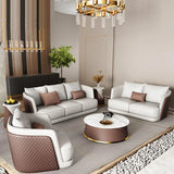 White Leather Lounge Three-Seater Sofa with Arms Image - 6