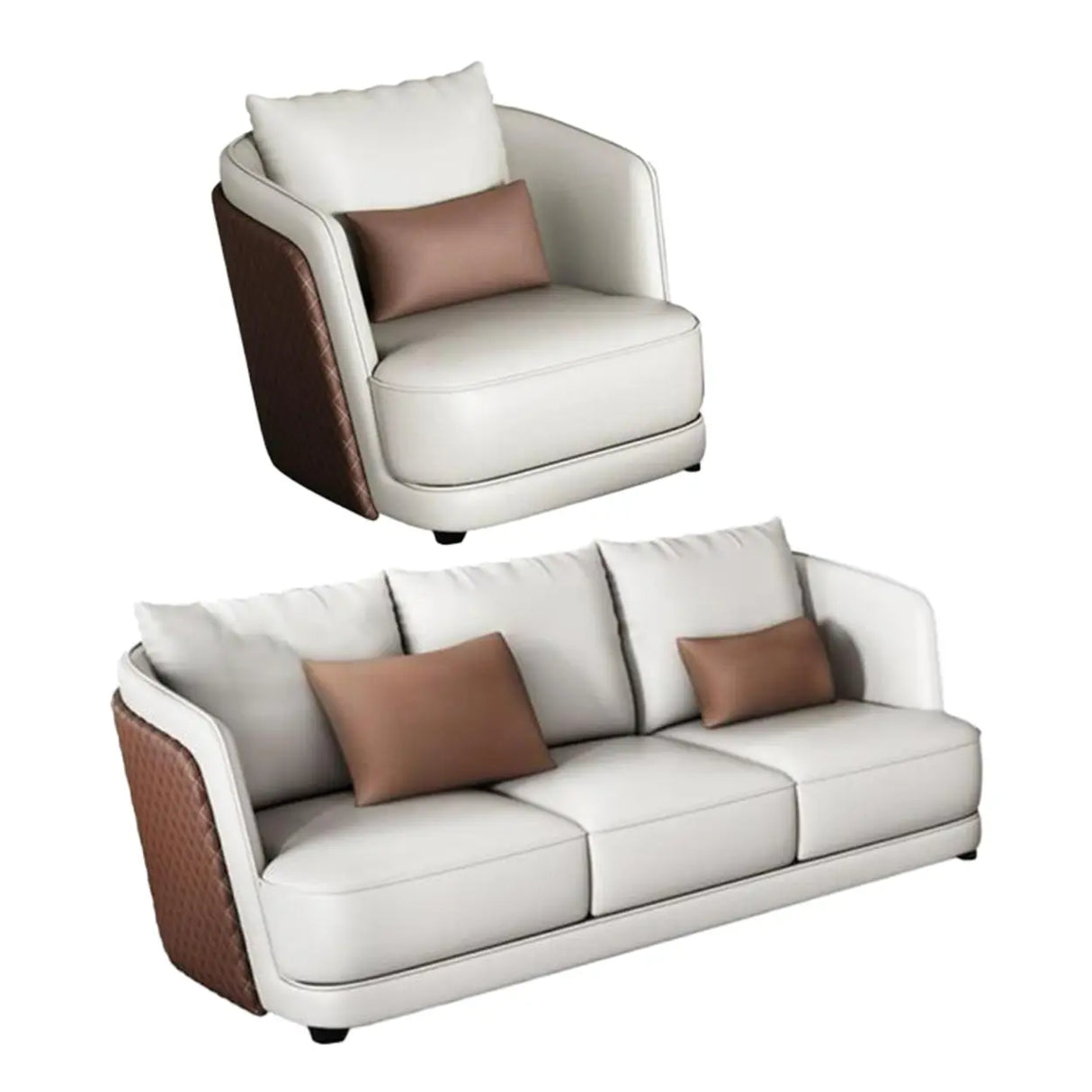White Leather Lounge Three-Seater Sofa with Arms Image - 9