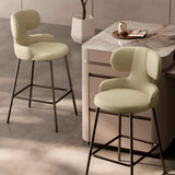White Leather Upholstered Full Back Counter Height Bar Stool Image - 1