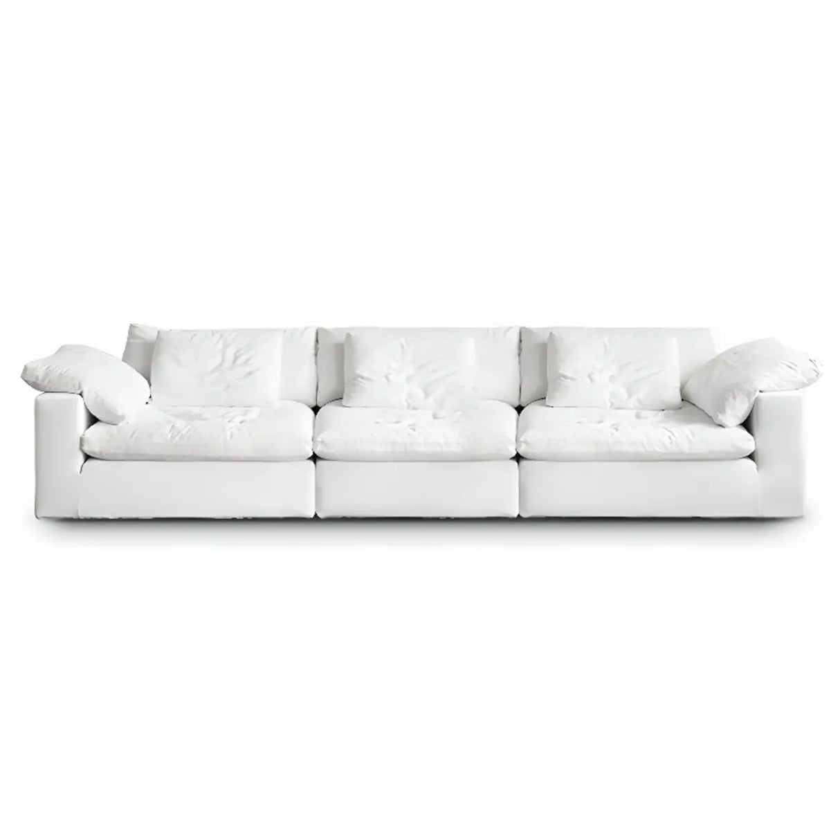 White Linen Pillow Back Wood Frame Sofa with Slipcover Image - 11