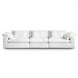 White Linen Pillow Back Wood Frame Sofa with Slipcover Image - 11
