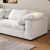 White Linen Pillow Back Wood Frame Sofa with Slipcover Image - 12