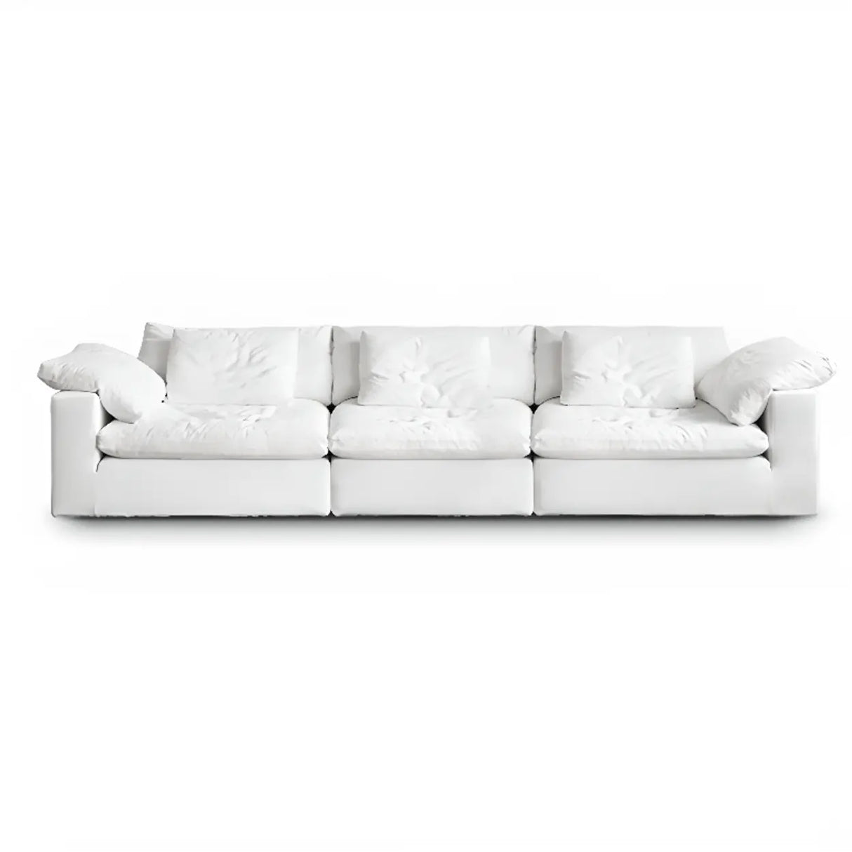 White Linen Pillow Back Wood Frame Sofa with Slipcover Image - 13