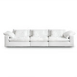 White Linen Pillow Back Wood Frame Sofa with Slipcover Image - 13