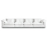 White Linen Pillow Back Wood Frame Sofa with Slipcover Image - 14