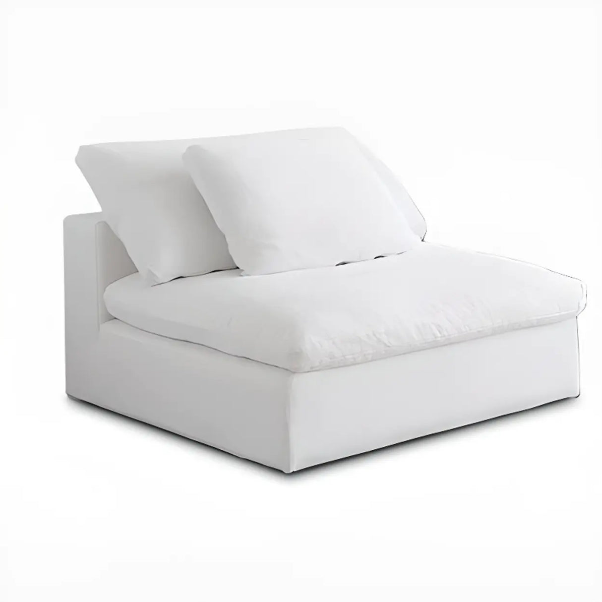White Linen Pillow Back Wood Frame Sofa with Slipcover Image - 2