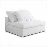 White Linen Pillow Back Wood Frame Sofa with Slipcover Image - 2