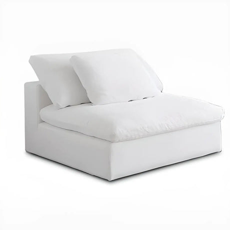 White Linen Pillow Back Wood Frame Sofa with Slipcover Image - 2