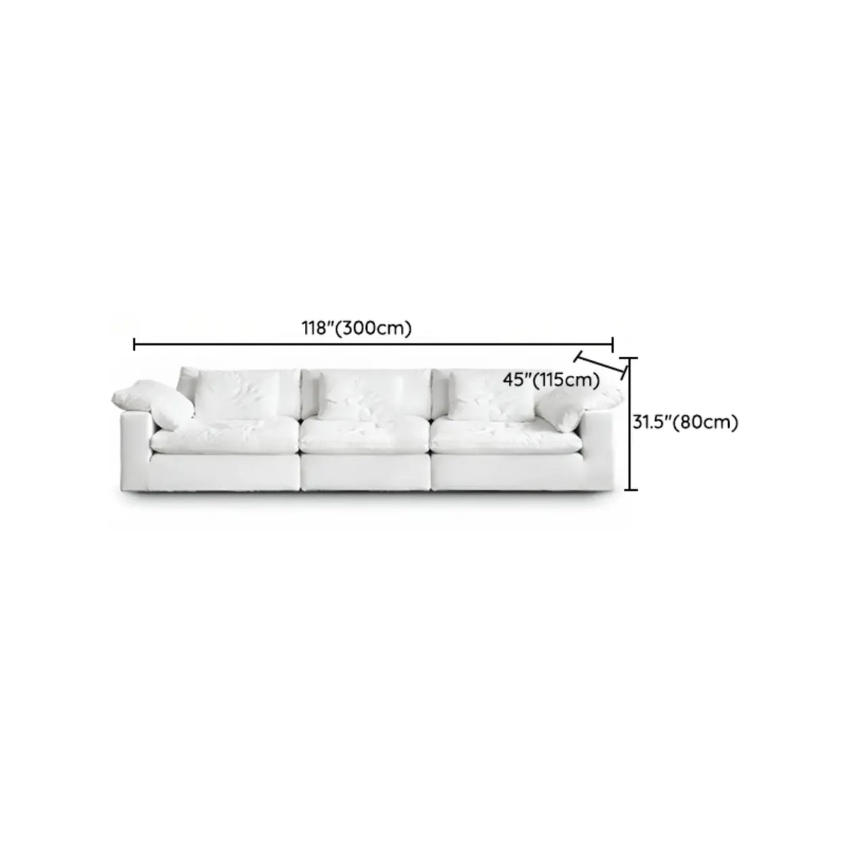 White Linen Pillow Back Wood Frame Sofa with Slipcover Image - 20