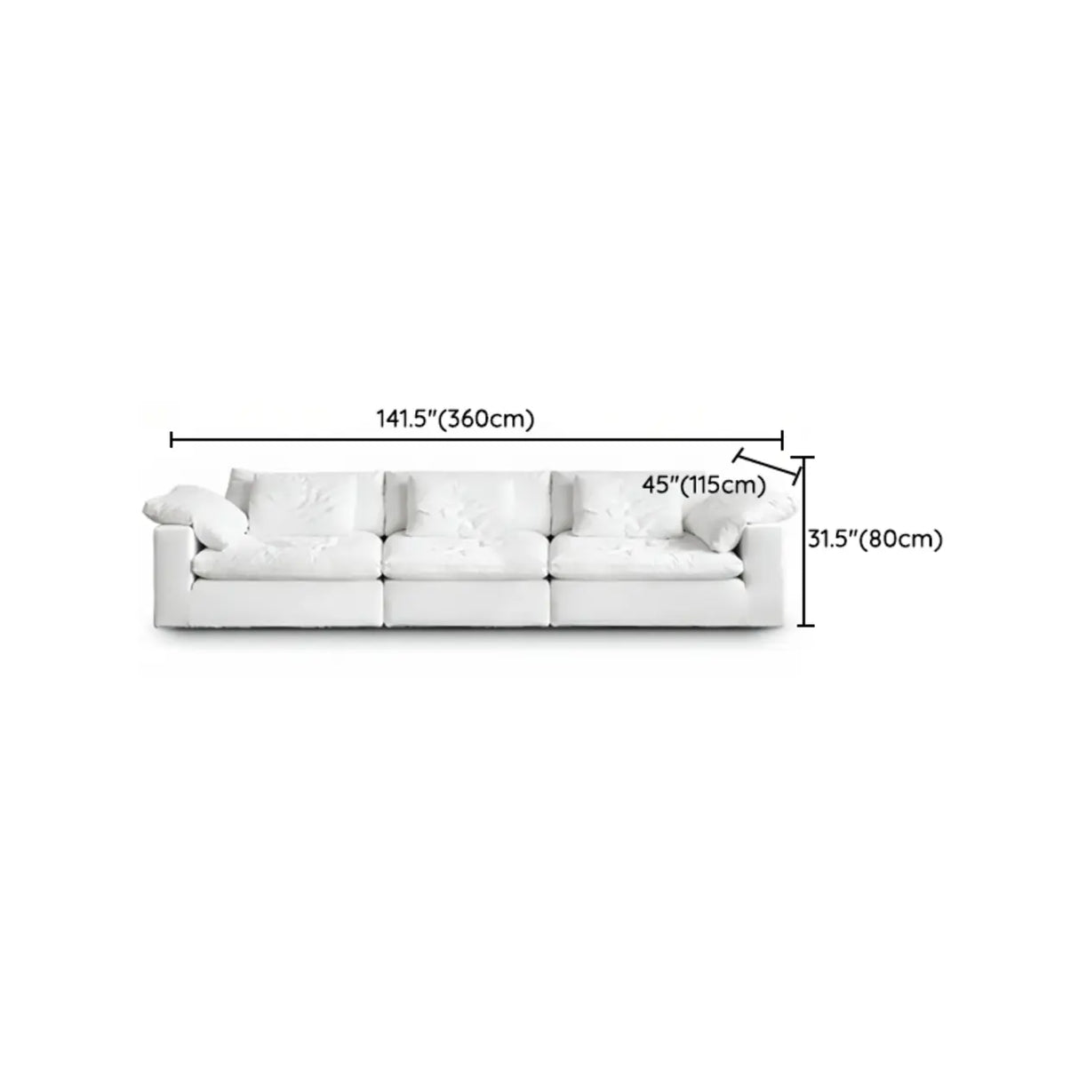 White Linen Pillow Back Wood Frame Sofa with Slipcover Image - 23