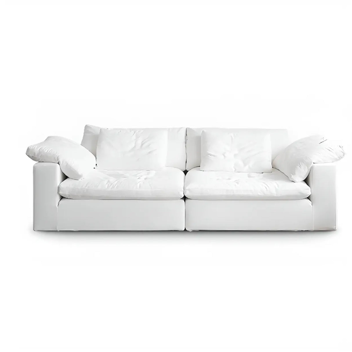 White Linen Pillow Back Wood Frame Sofa with Slipcover Image - 3