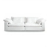 White Linen Pillow Back Wood Frame Sofa with Slipcover Image - 3