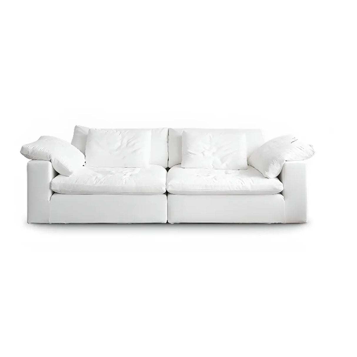 White Linen Pillow Back Wood Frame Sofa with Slipcover Image - 5