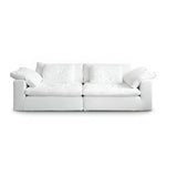 White Linen Pillow Back Wood Frame Sofa with Slipcover Image - 5