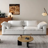 White Linen Pillow Back Wood Frame Sofa with Slipcover Image - 6