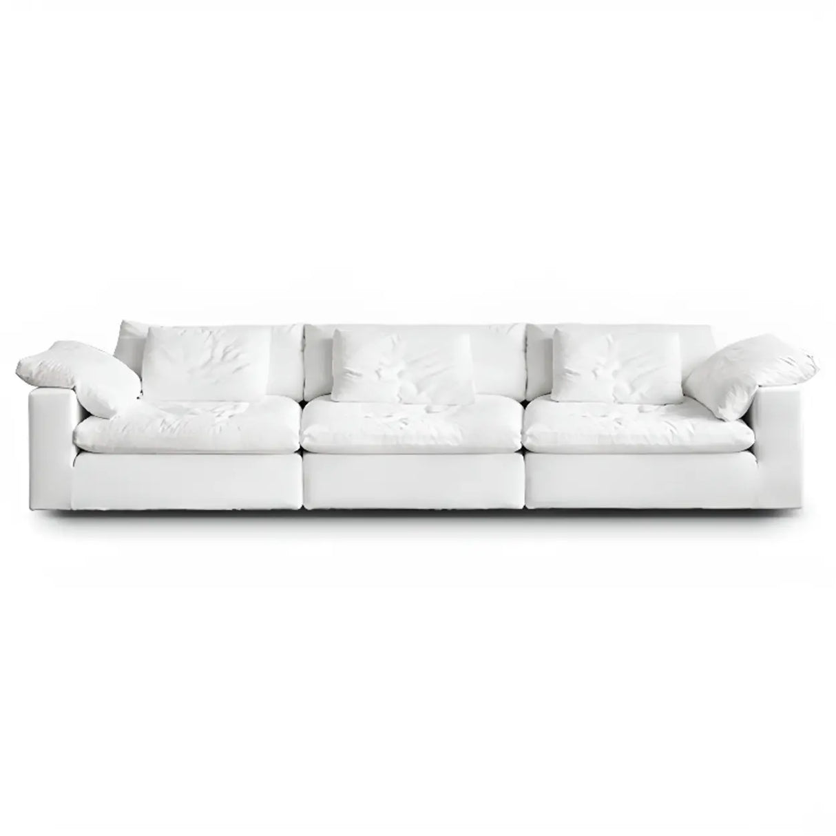 White Linen Pillow Back Wood Frame Sofa with Slipcover Image - 7