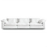 White Linen Pillow Back Wood Frame Sofa with Slipcover Image - 7