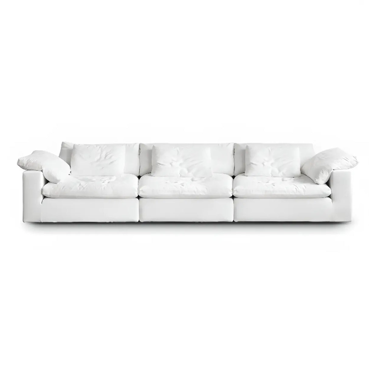 White Linen Pillow Back Wood Frame Sofa with Slipcover Image - 9