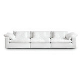 White Linen Pillow Back Wood Frame Sofa with Slipcover Image - 9