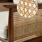 White Linen Recessed Arm Wooden Four Legs Arm Chair Image - 11