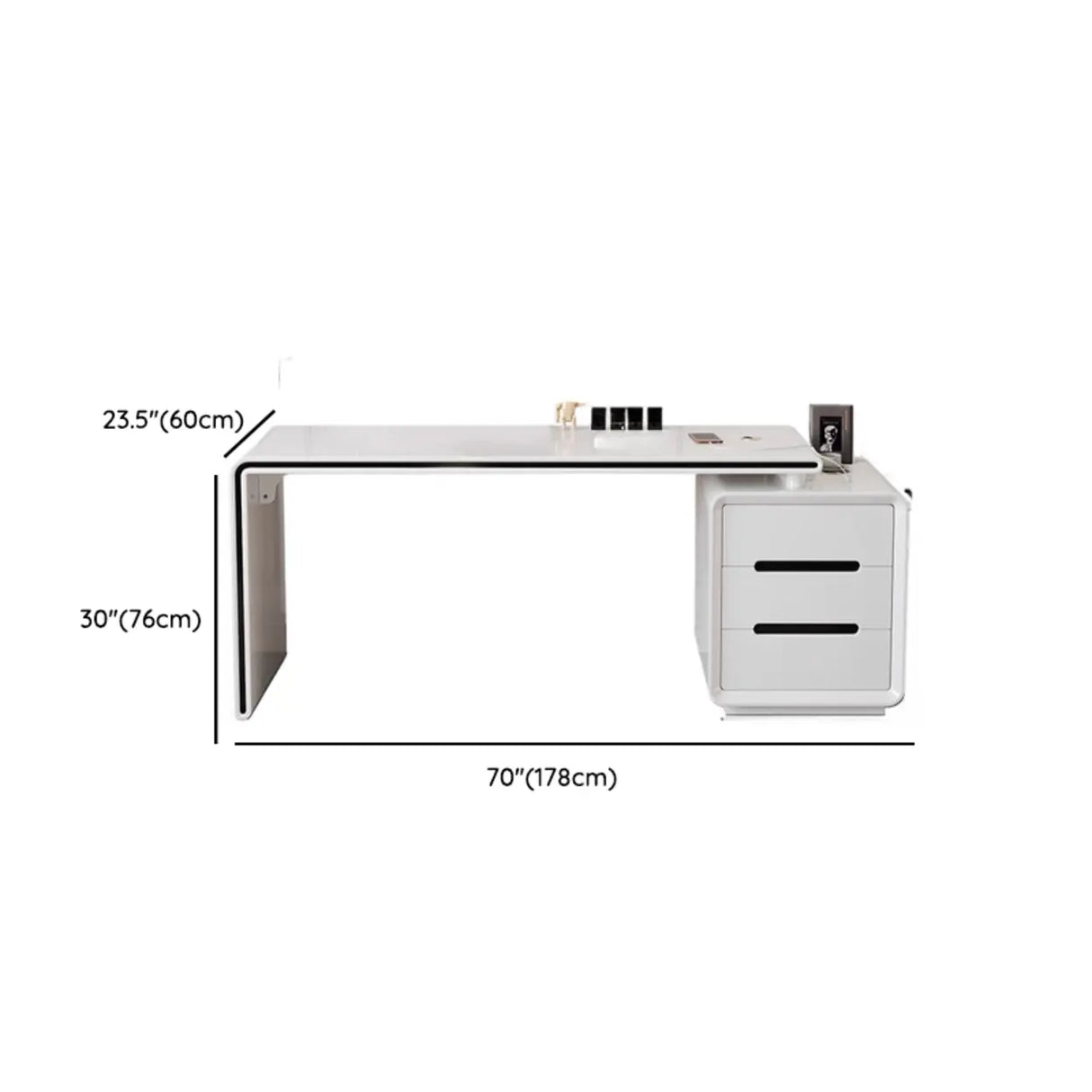 White Long Standard Wooden Computer Desk with Drawers Image - 16