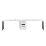 White Long Standard Wooden Computer Desk with Drawers Image - 3