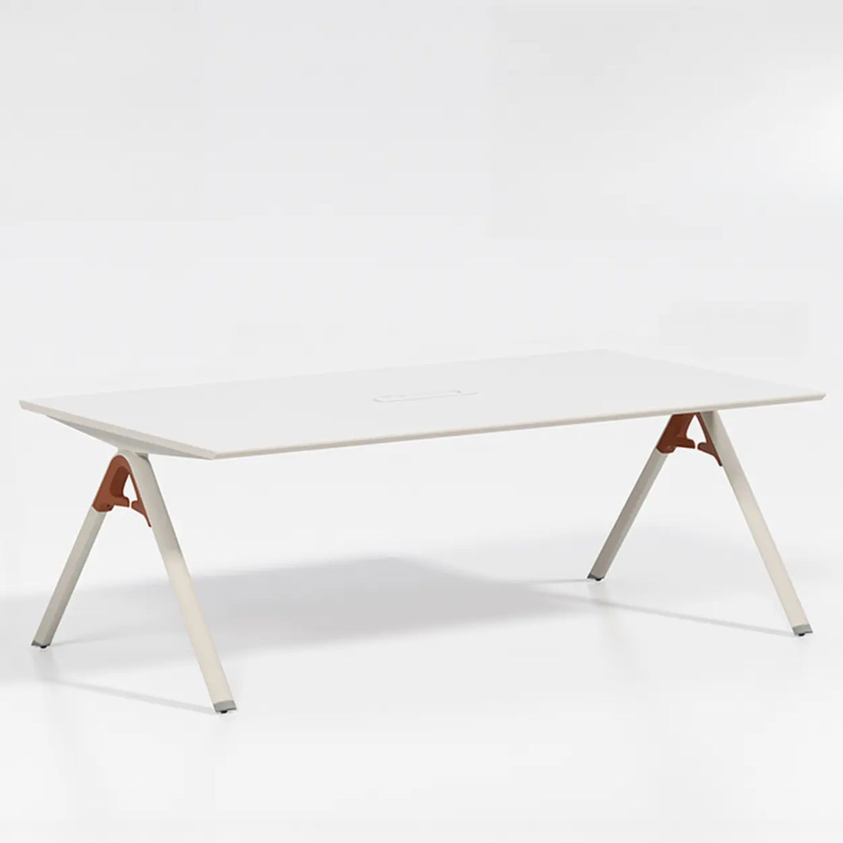 White Long Wooden Multi-person Conference Desk Image - 2