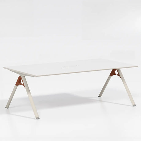 White Long Wooden Multi-person Conference Desk Image - 2